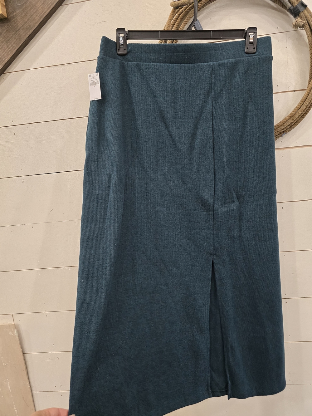 Old Navy Teal Knit Midi Pencil Skirt with Front Slit